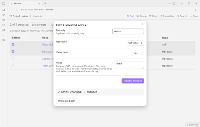 A completed batch shows its result and an undo button.