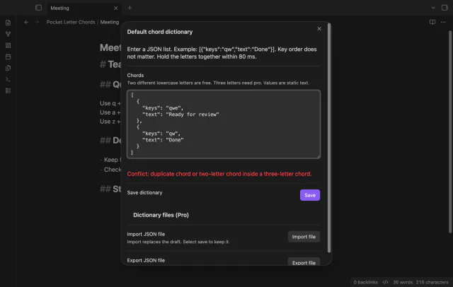 The editor shows a triple and a conflict with a contained pair.