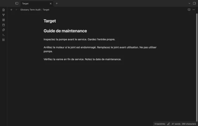 The target note opens in editing view at the affected paragraph.