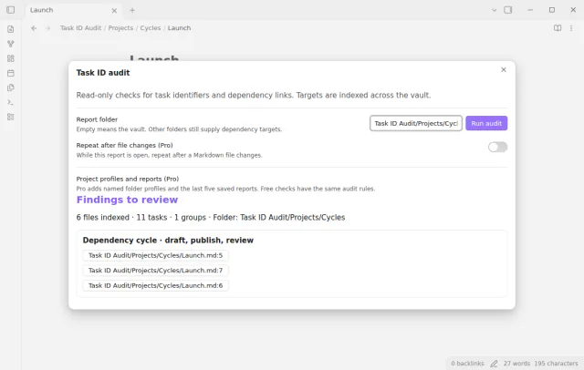 One dependency cycle with three task identifiers