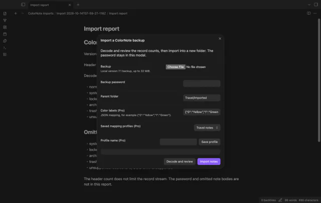 A saved profile selects a parent folder and color label mapping.