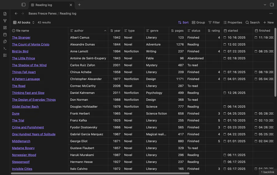 Scrolling a wide base down and to the right while the header row and the file name column stay put