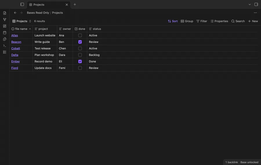 A sample project table changes from unlocked to locked, then shows two separate embeds.