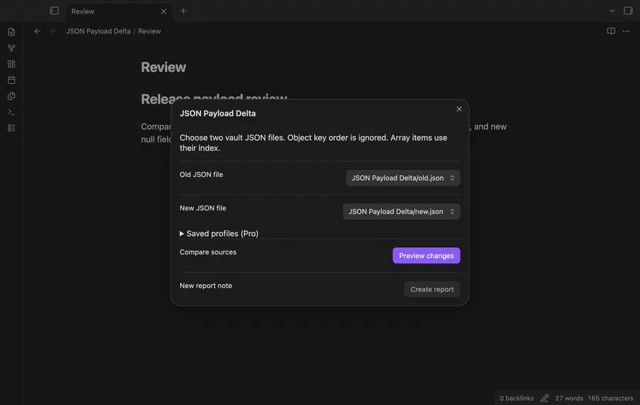 Choose local sources, preview changed values, and open a report