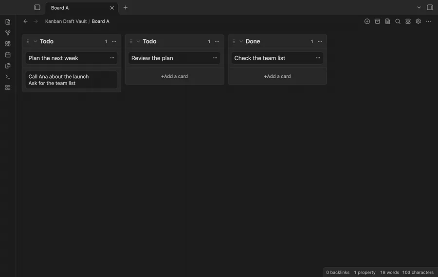 Type a new-card draft, close its form, and find the saved text