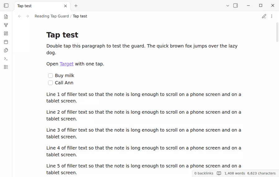 The same note twice. Without the plugin a double tap opens the editor. With the plugin the note stays in Reading view