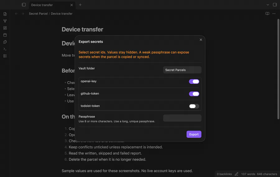 Sample export checklist import preview and result